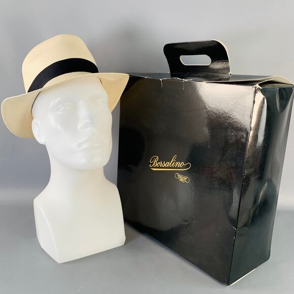 BORSALINO Size S Beige Black Straw Fedora - Picture 10 of 10